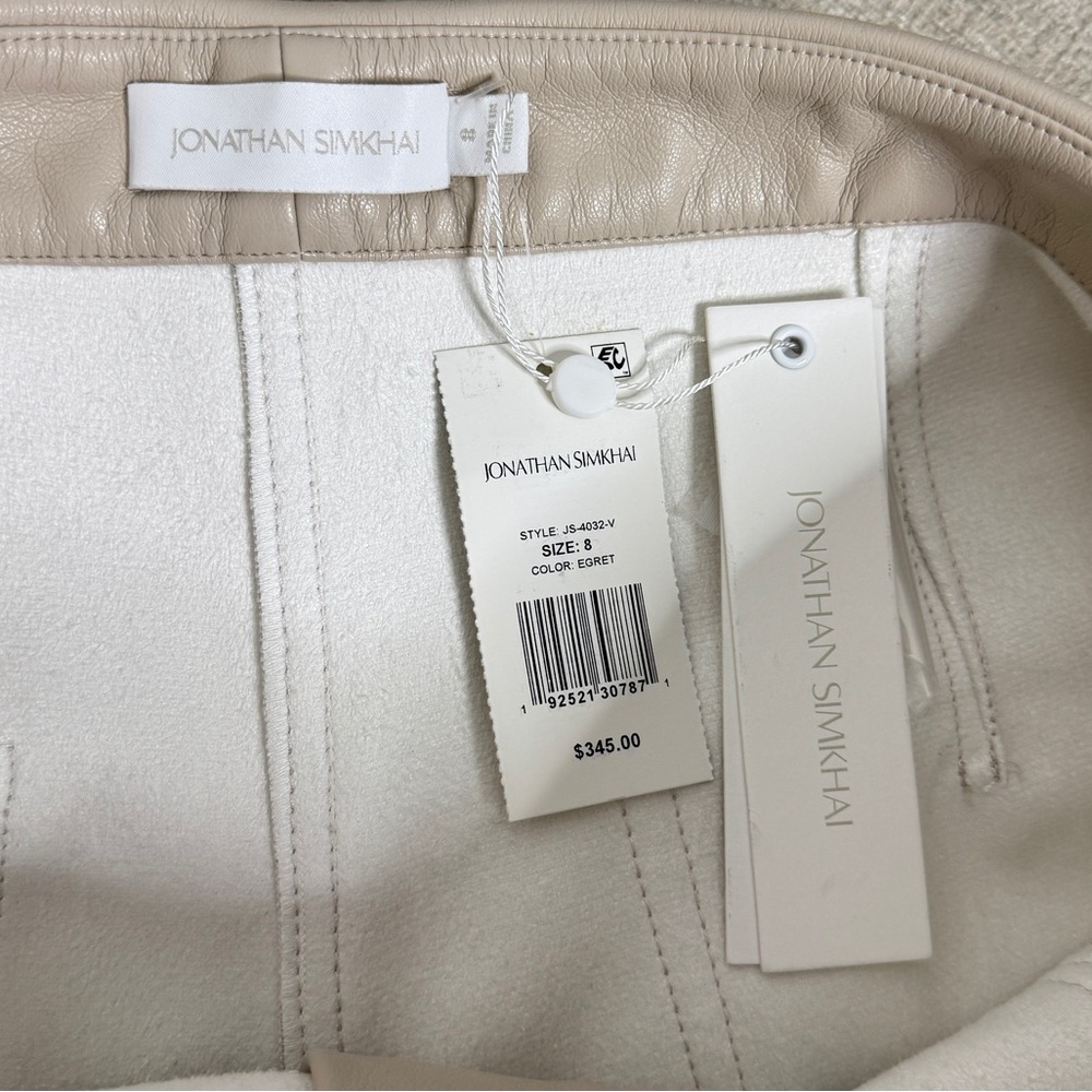 New Jonathan Simkhai‎ Mari Vegan Leather Tie Waist Short in Beige - Picture 8 of 10